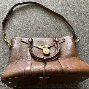 Michael Kors Tan Leather Satchel with Gold Accents